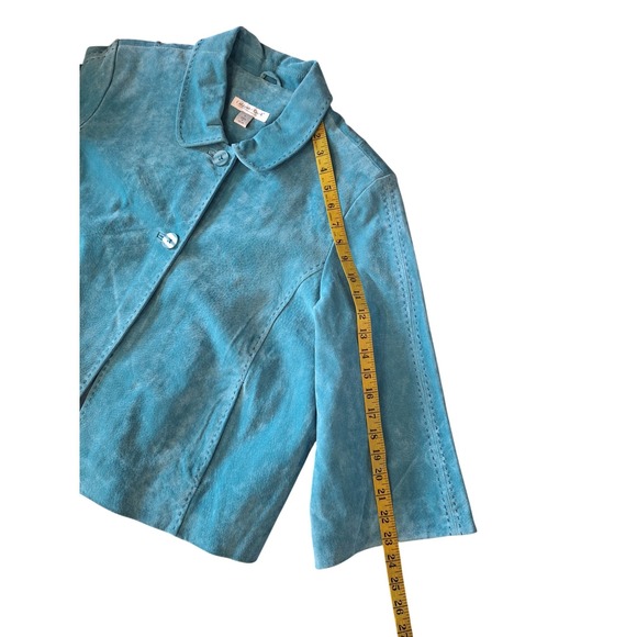 Coldwater Creek Women's Green Blue  Suede Leather Button Front Jacket Size‎ L - Picture 9 of 9